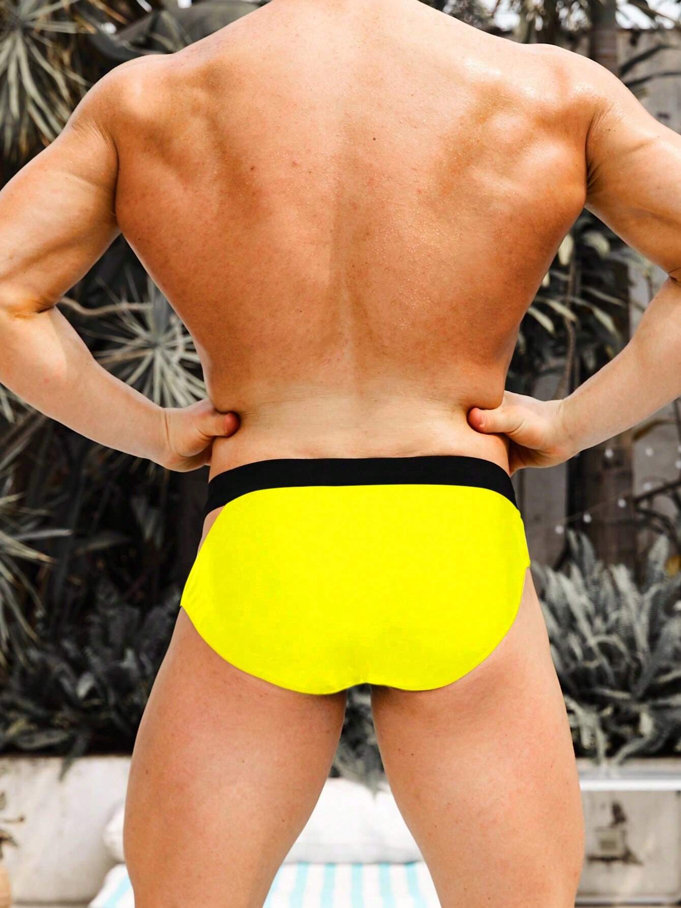 Cut Out Contrast Tape Swim Brief-Waves And Trunks