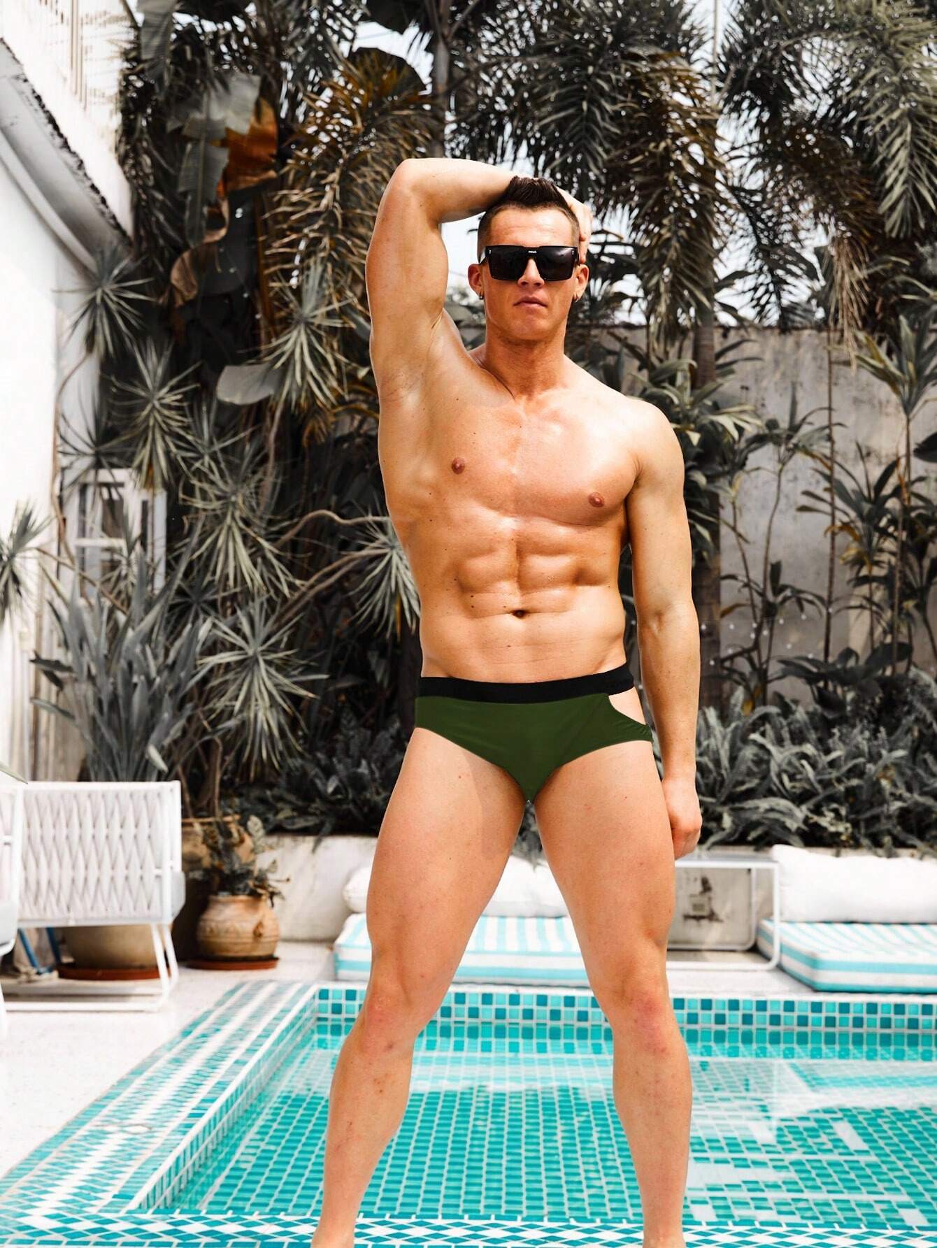 Cut Out Waist Solid Color Swim Brief-Waves And Trunks