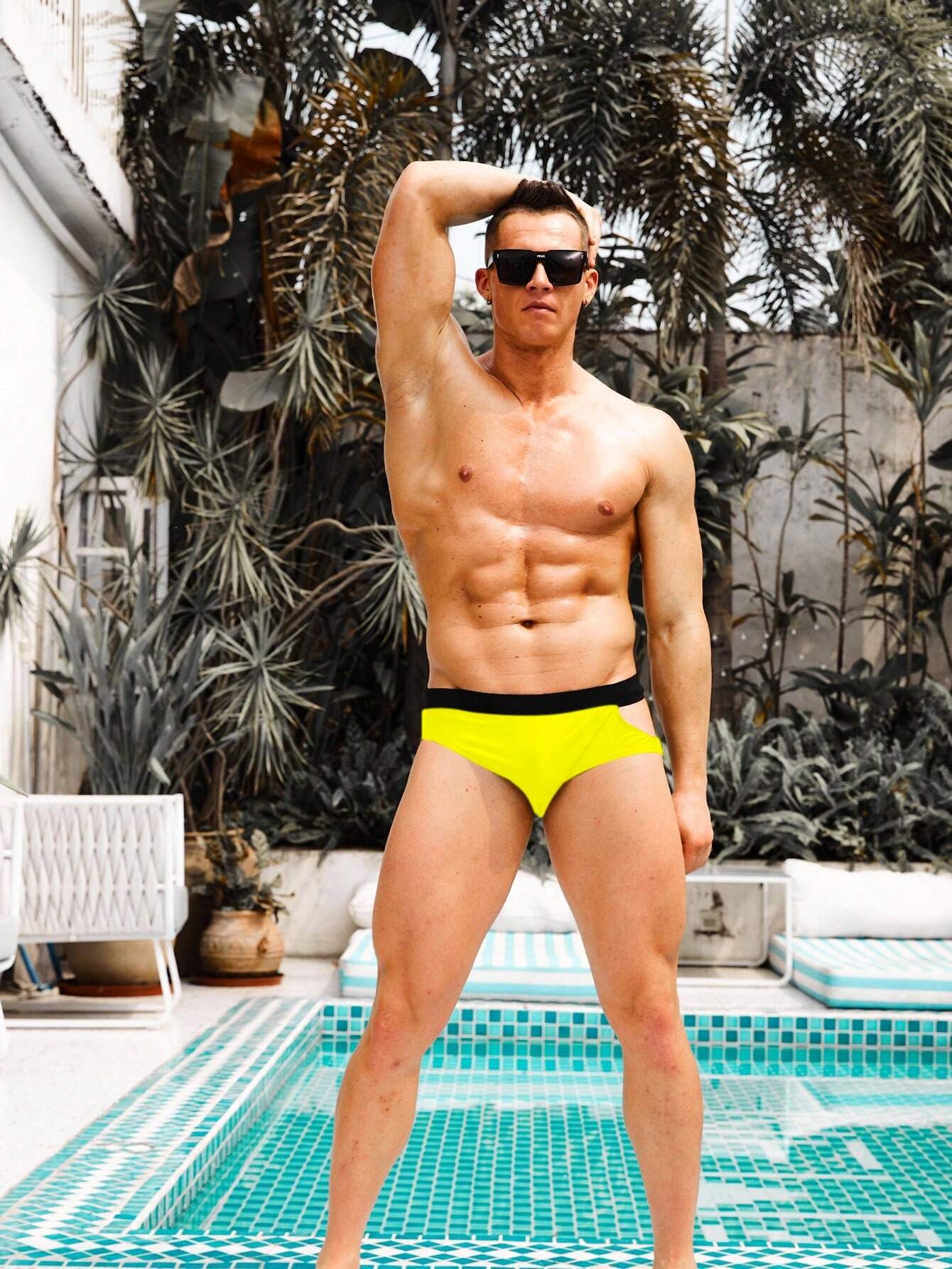 Cut Out Waist Solid Color Swim Brief-Waves And Trunks