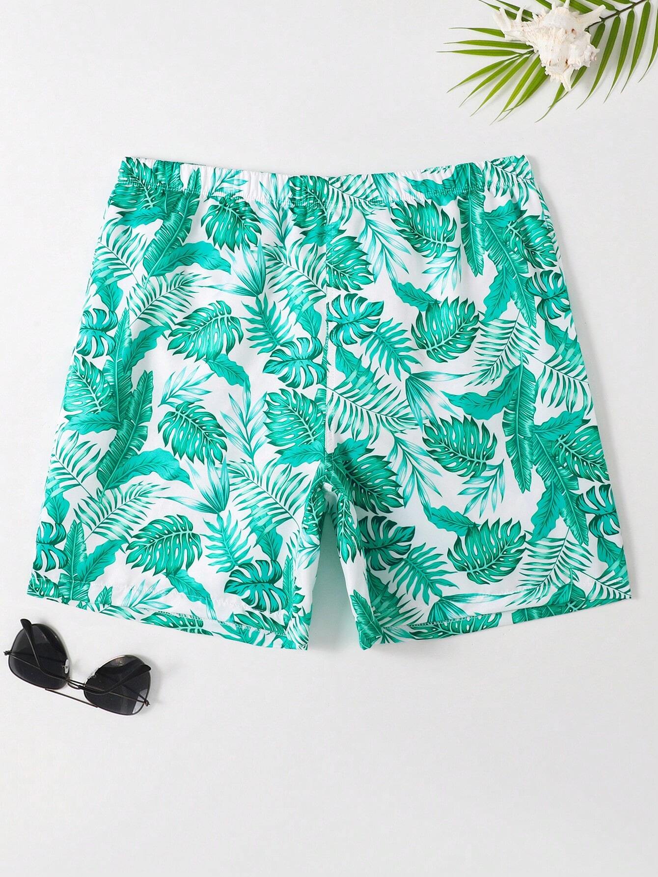 Leaves All Over Print Swim Trunks-Waves And Trunks