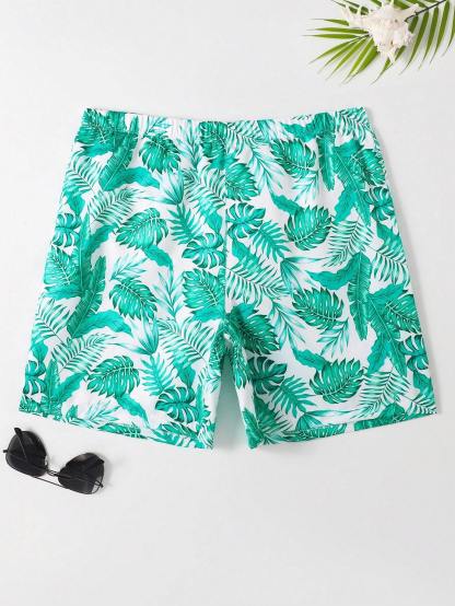 Leaves All Over Print Swim Trunks-Waves And Trunks