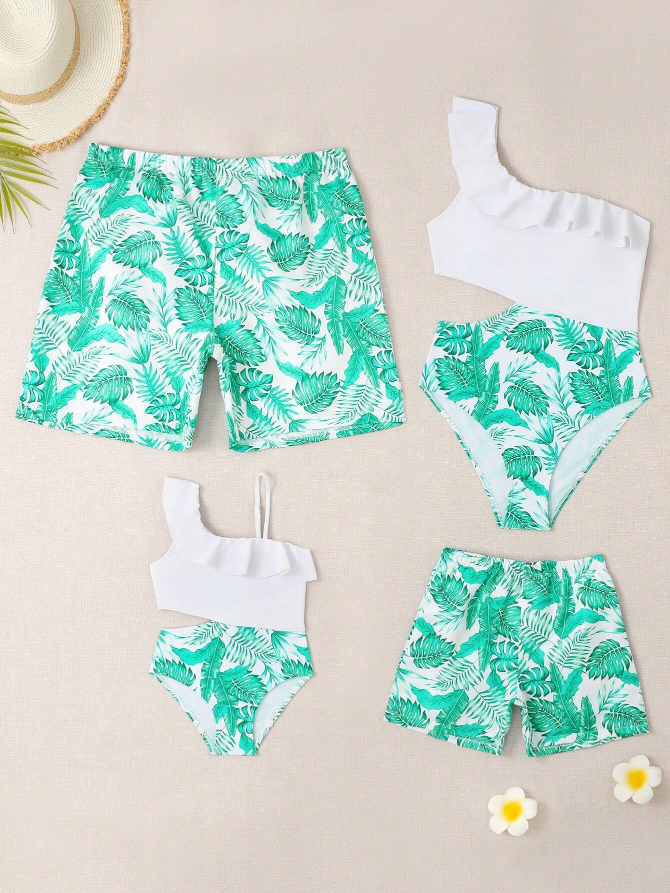 Leaves All Over Print Swim Trunks-Waves And Trunks