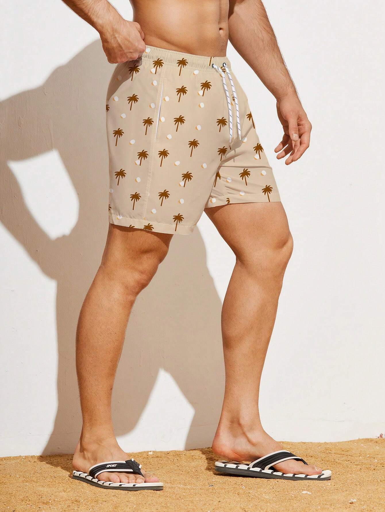 Allover Coconut Tree Print Beach Shorts-Waves And Trunks