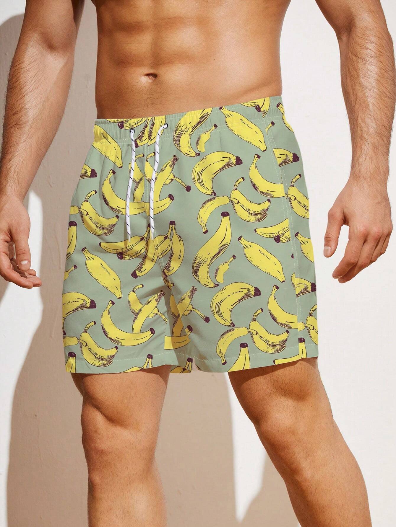 Allover Banana Print Beach Shorts-Waves And Trunks