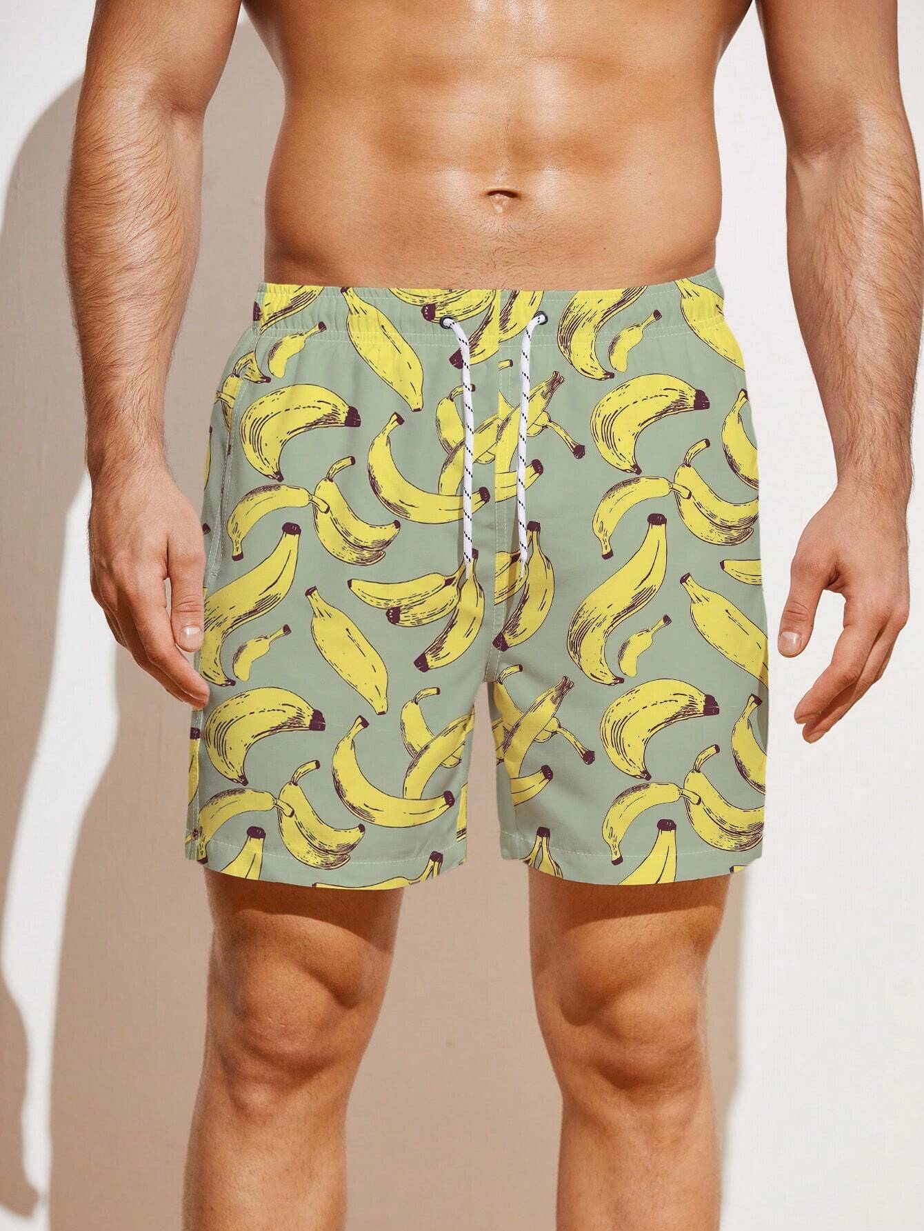 Allover Banana Print Beach Shorts-Waves And Trunks