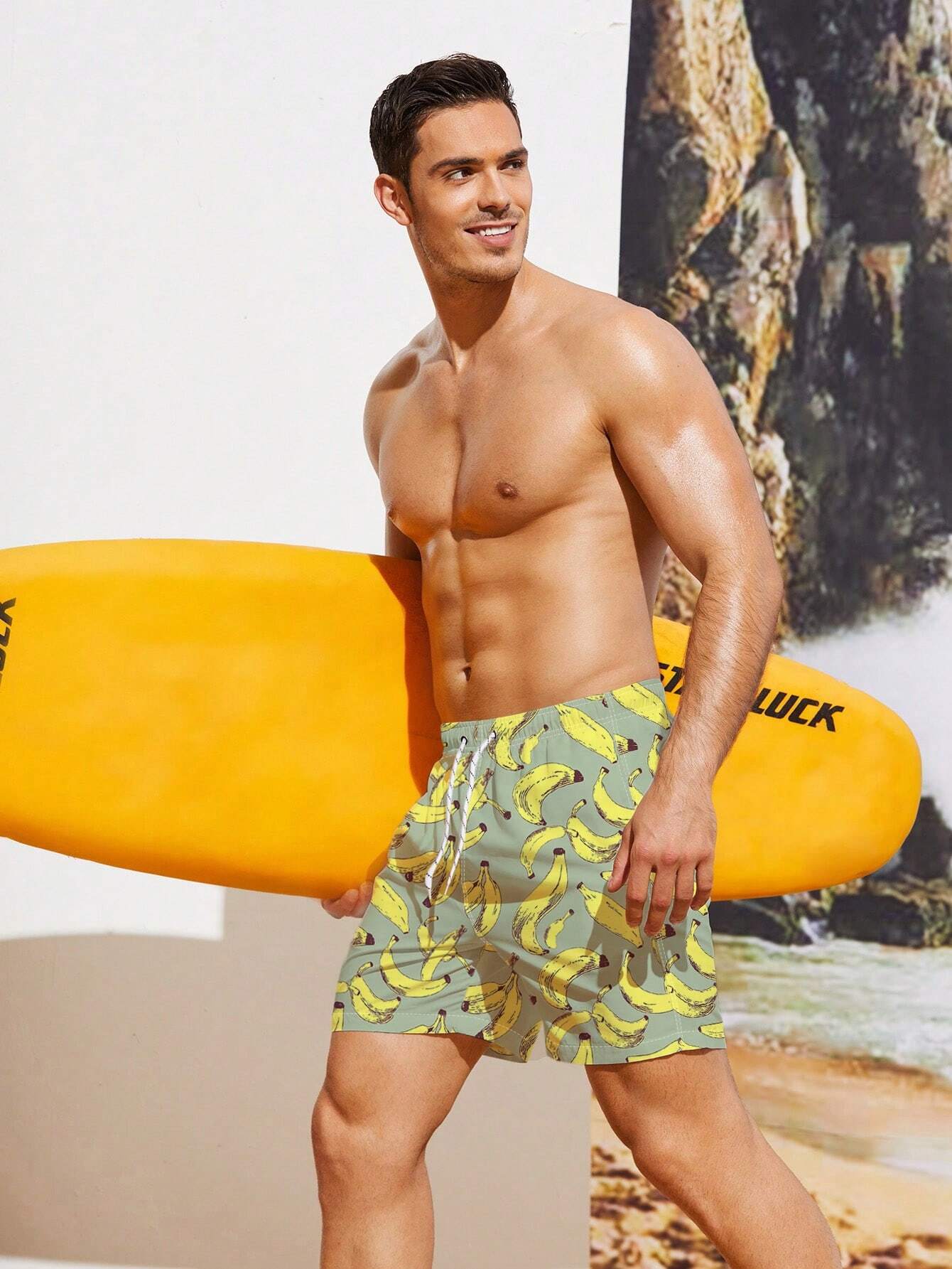 Allover Banana Print Beach Shorts-Waves And Trunks