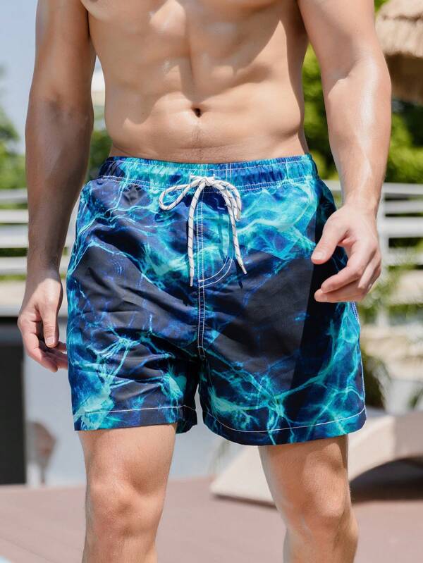 Lightning Print Drawstring Swim Trunks-Waves And Trunks
