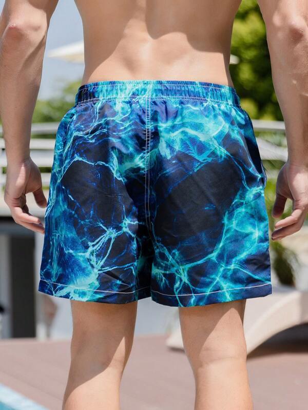 Lightning Print Drawstring Swim Trunks-Waves And Trunks