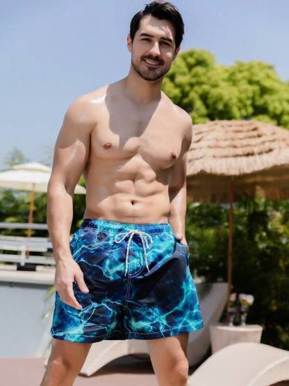 Lightning Print Drawstring Swim Trunks-Waves And Trunks