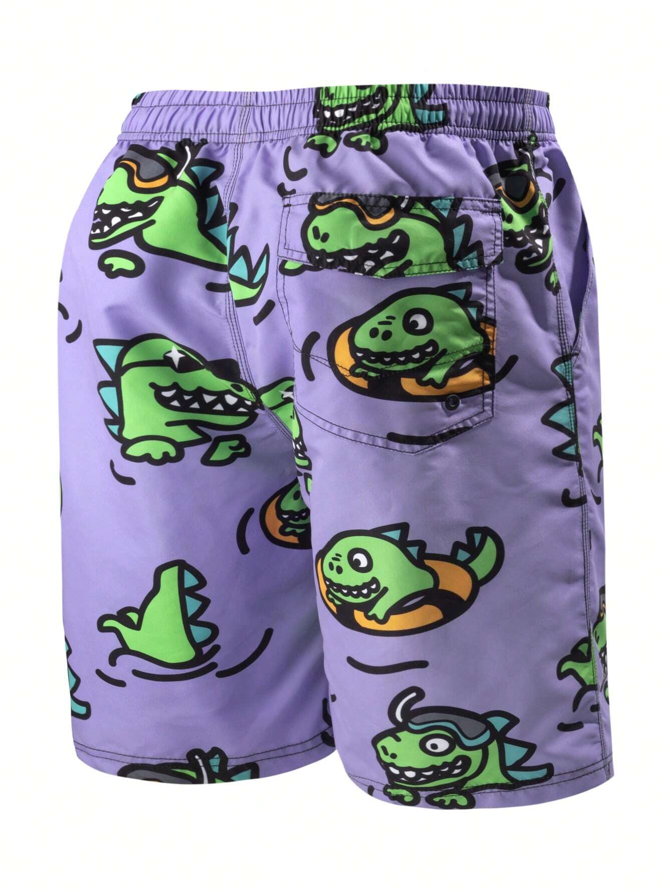Cartoon Graphic Drawstring Waist Swim Trunks-Waves And Trunks
