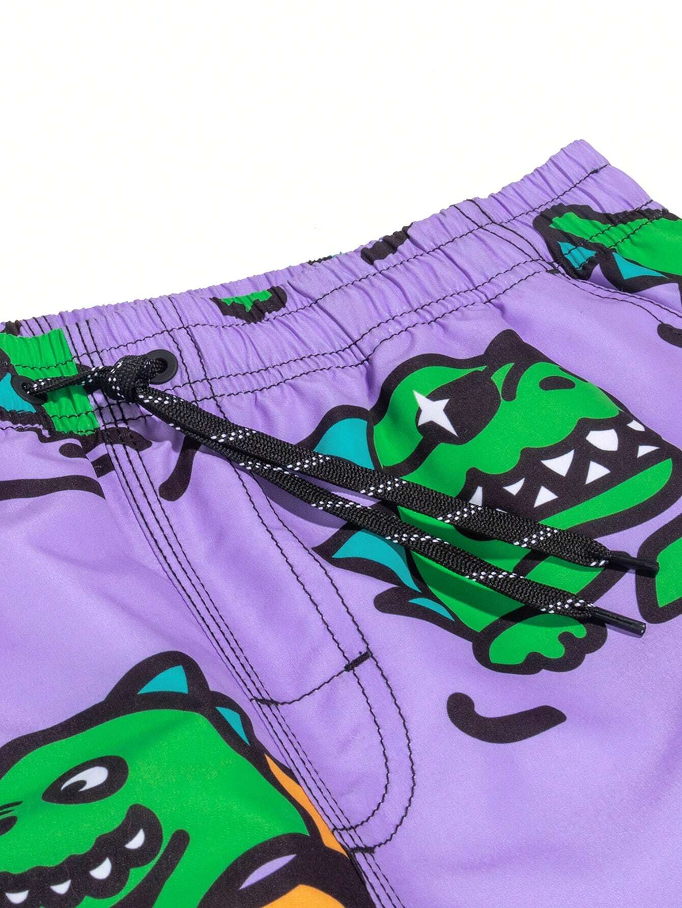 Cartoon Graphic Drawstring Waist Swim Trunks-Waves And Trunks
