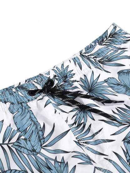 Tropical All Over Print Drawstring Shorts-Waves And Trunks
