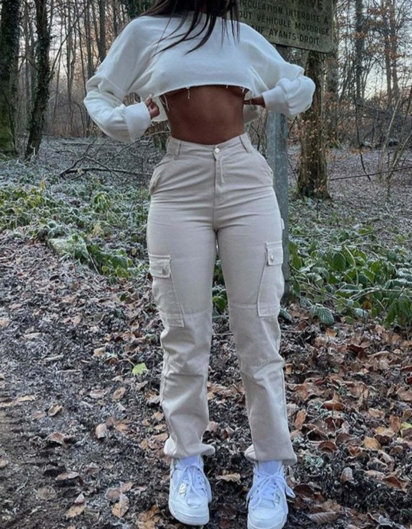 Adjustable Straight Leg Cargo Pants-Waves And Trunks