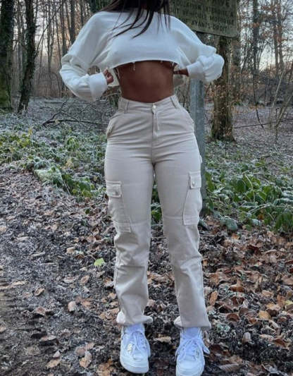 Adjustable Straight Leg Cargo Pants-Waves And Trunks