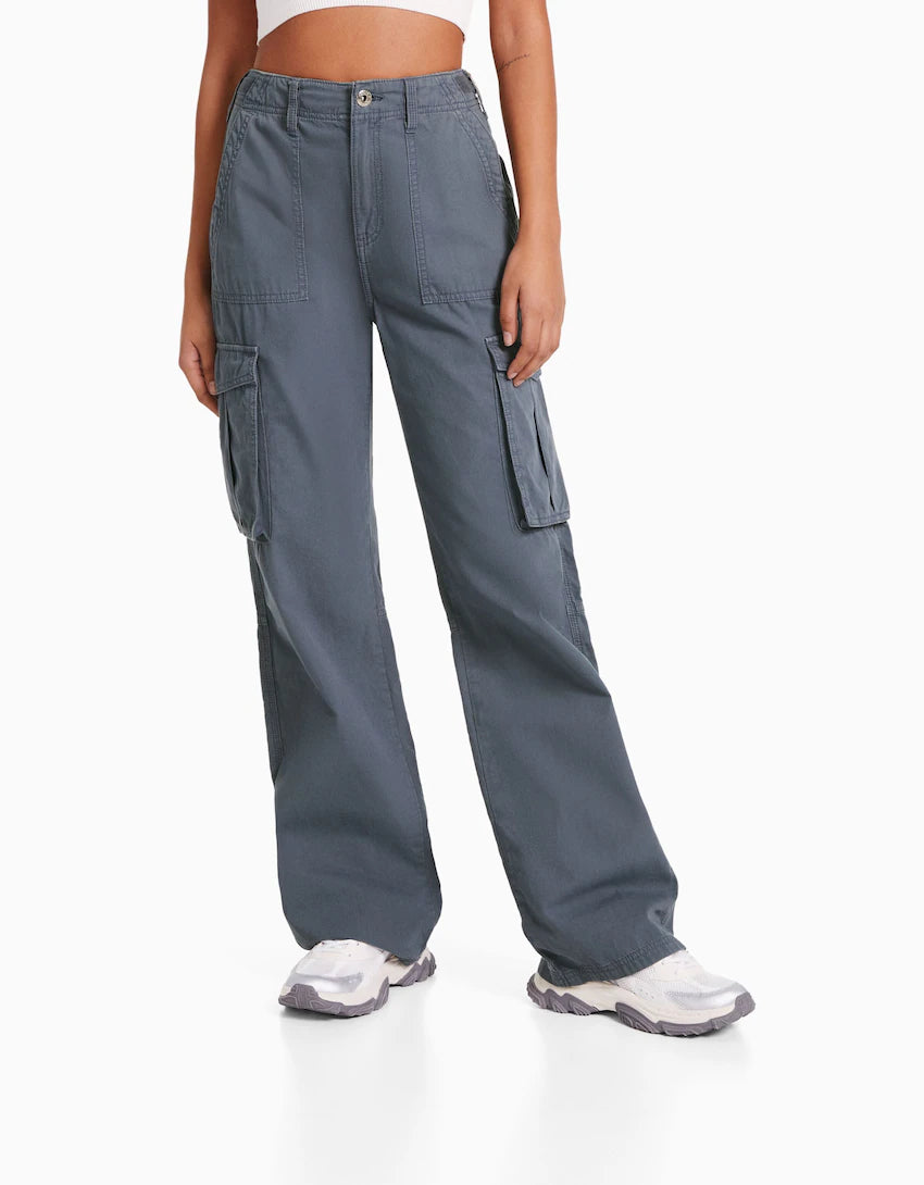 Adjustable Straight Leg Cargo Pants-Waves And Trunks