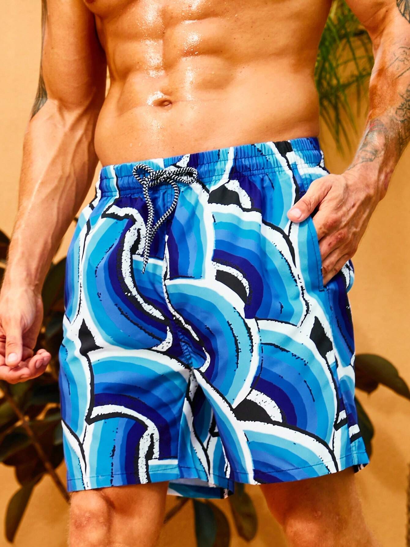 Allover Geo Print Swim Shorts-Waves And Trunks