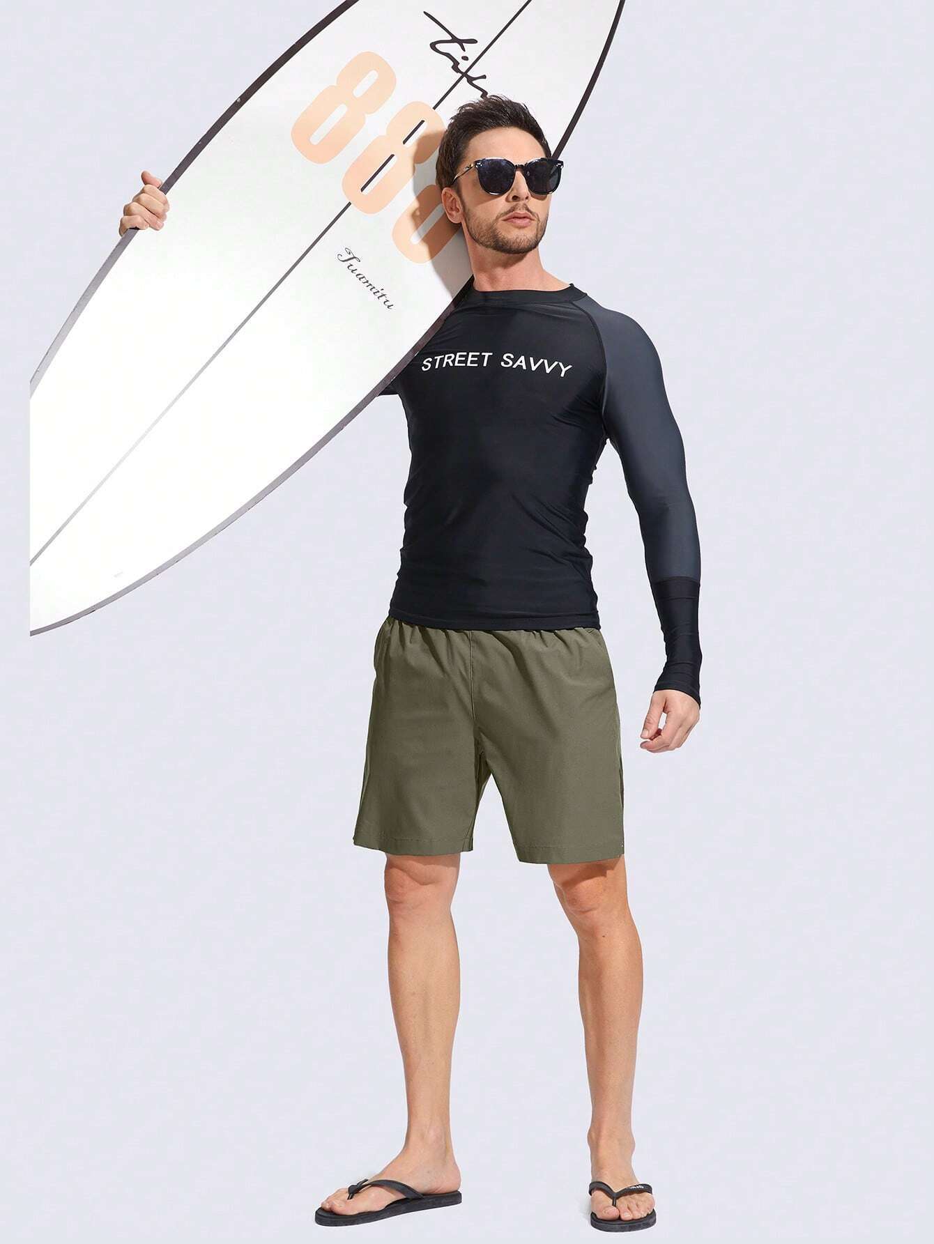 Drawstring Waist Split With Pocket-Waves And Trunks