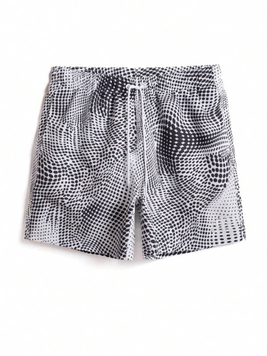 Allover Print Beach Shorts With Pocket-Waves And Trunks