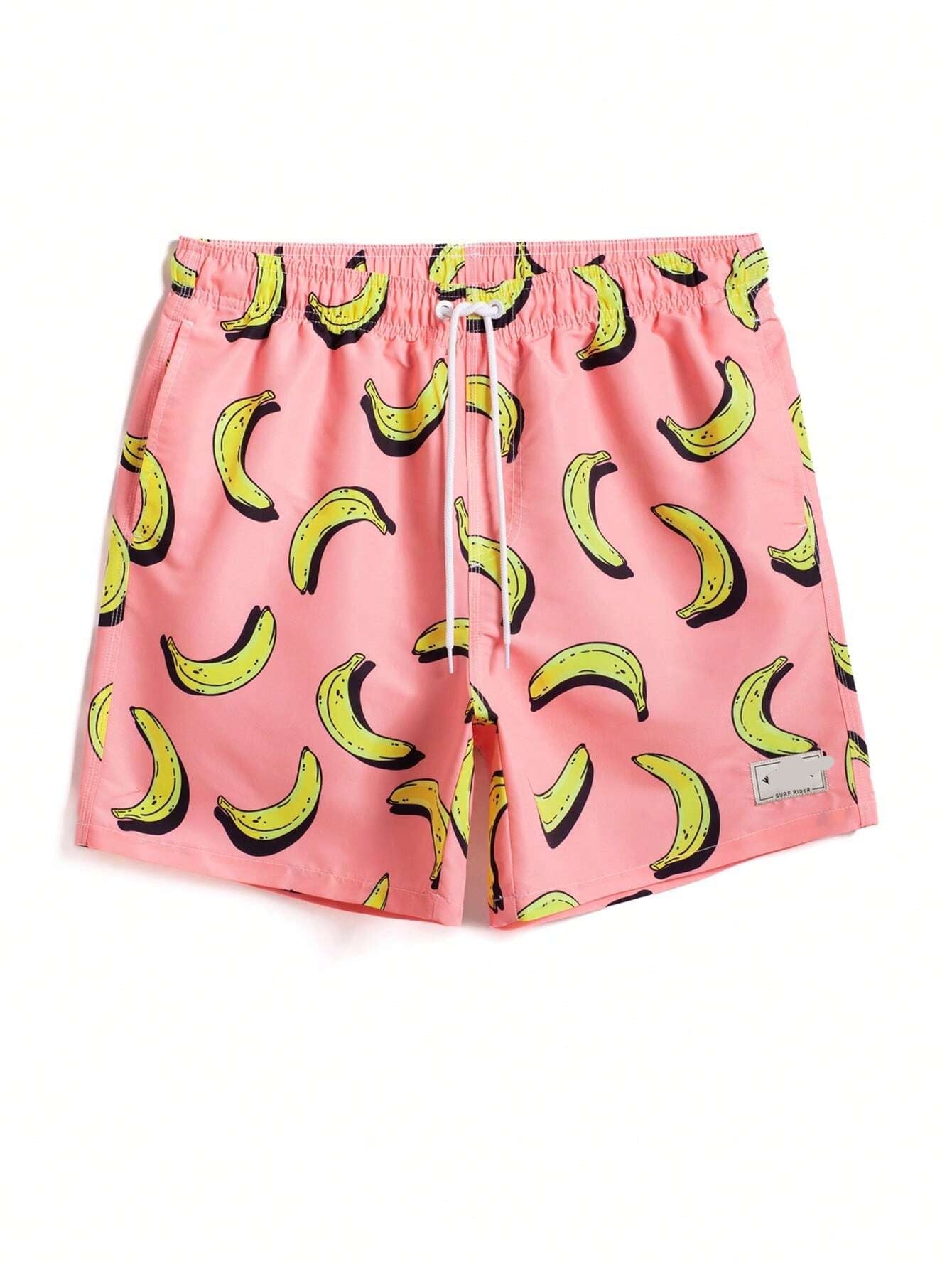 Banana Print Patched Detail Swim Trunks-Waves And Trunks