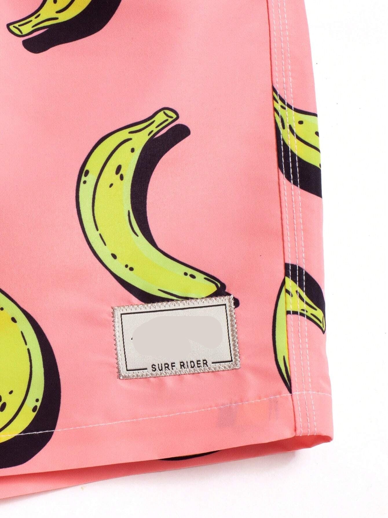 Banana Print Patched Detail Swim Trunks-Waves And Trunks
