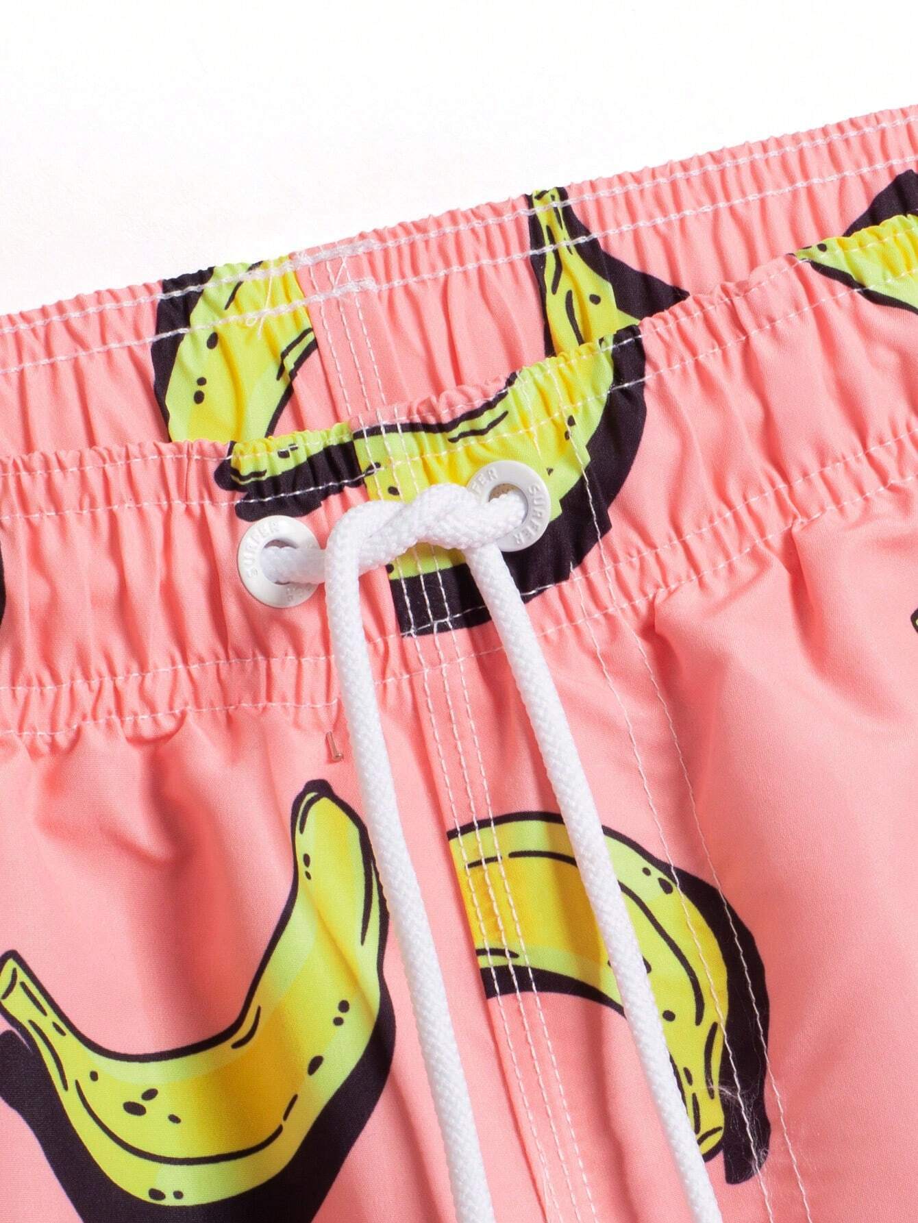 Banana Print Drawstring Waist Swim Trunks-Waves And Trunks