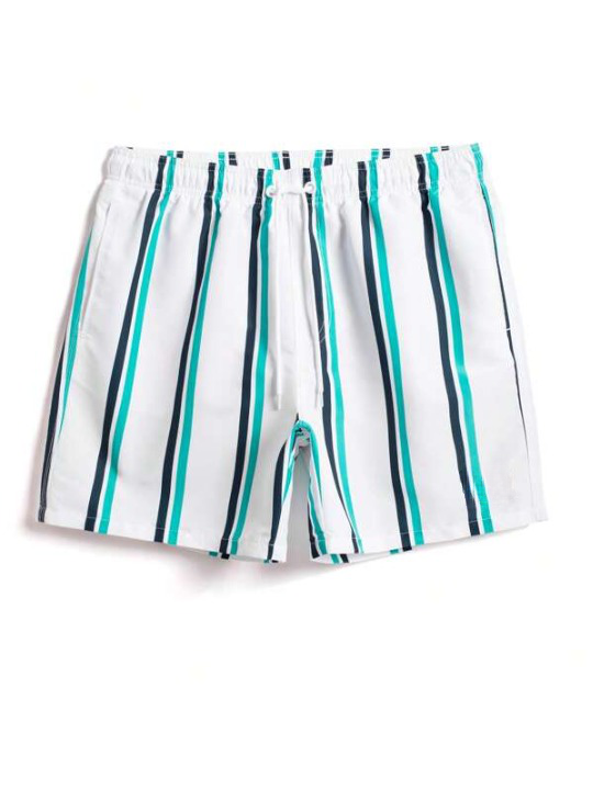 Striped Printed Swim Shorts-Waves And Trunks