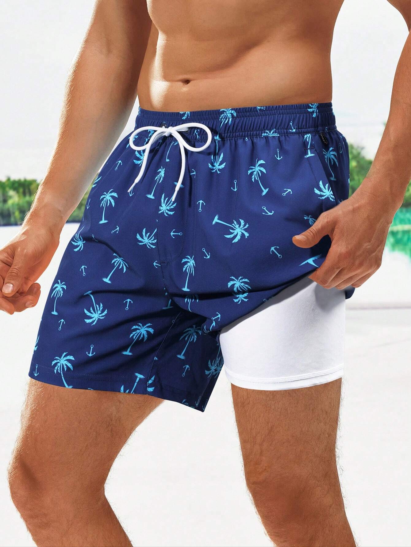 Coconut Tree Print 2 In 1 Shorts-Waves And Trunks