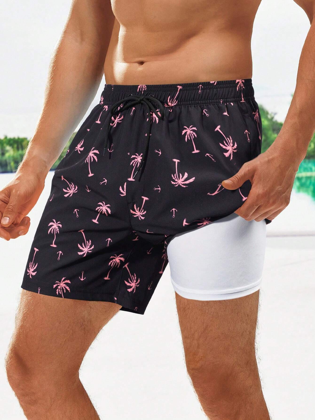 Coconut Tree Print 2 In 1 Shorts-Waves And Trunks