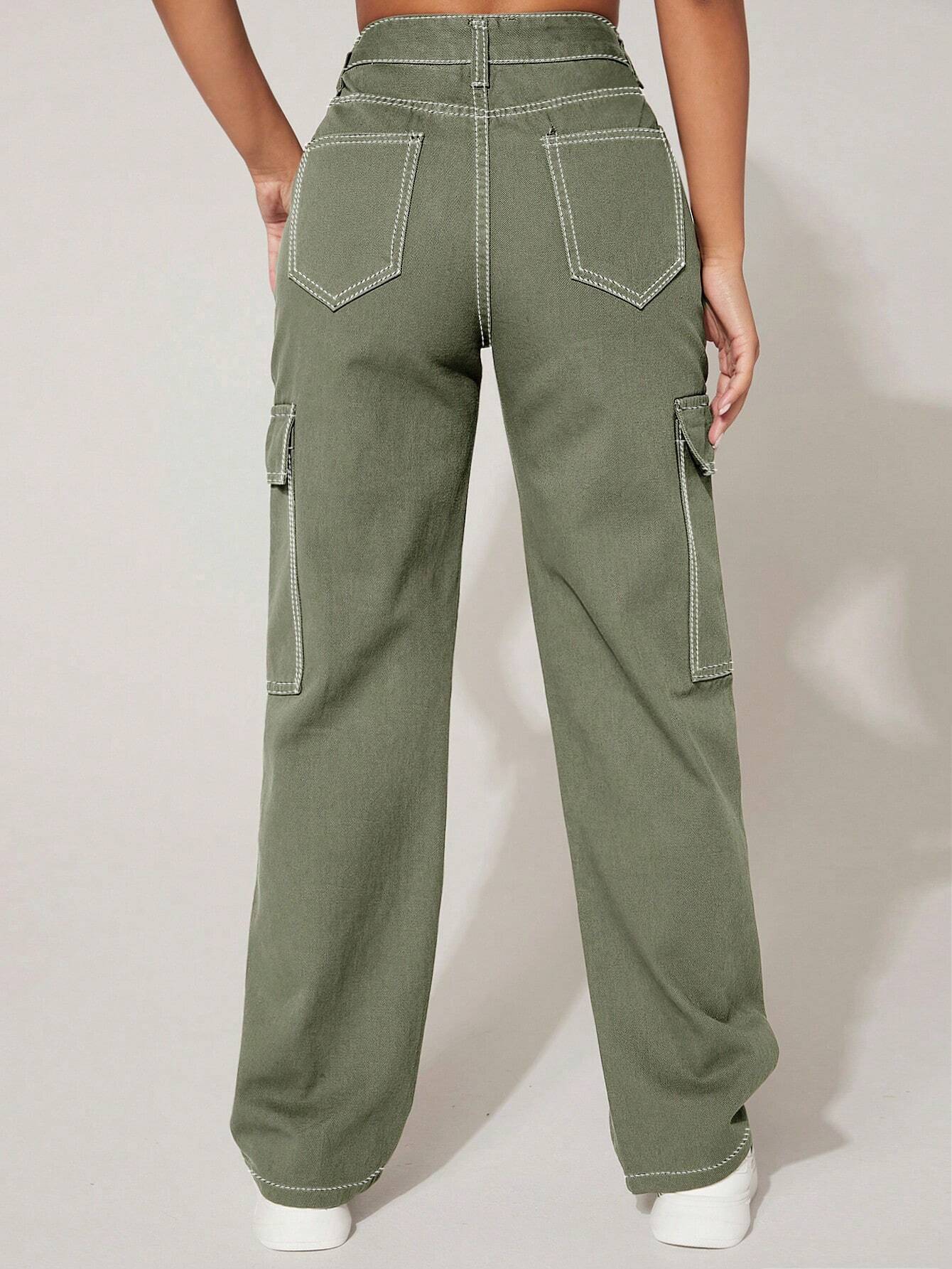 High Rise Flap Pocket Cargo Jeans-Waves And Trunks