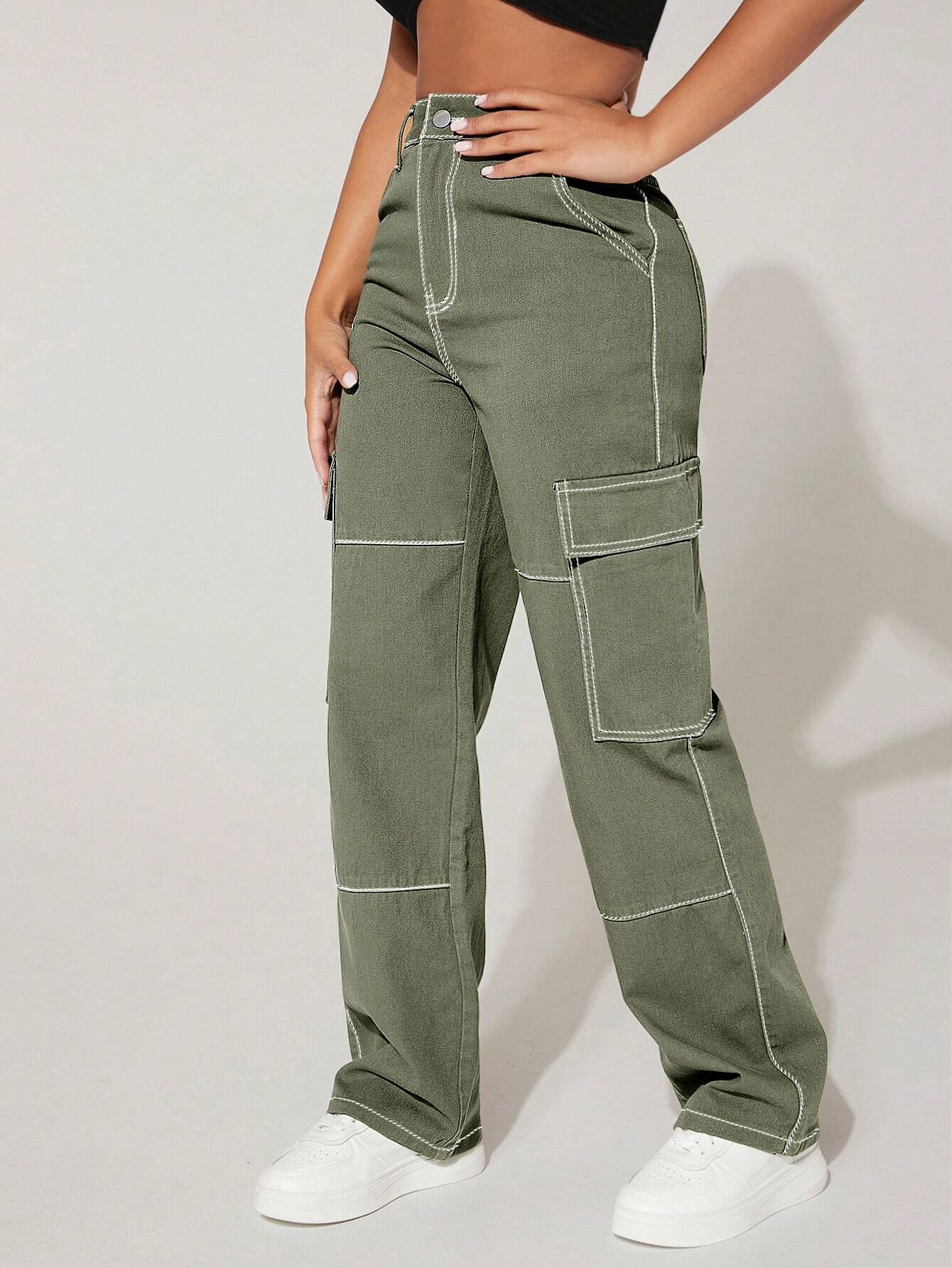 High Rise Flap Pocket Cargo Jeans-Waves And Trunks