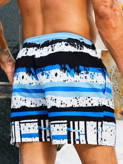 Striped Drawstring Waist Shorts-Waves And Trunks