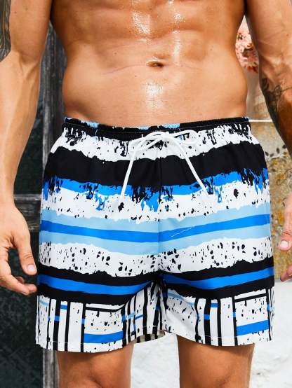 Striped Drawstring Waist Shorts-Waves And Trunks