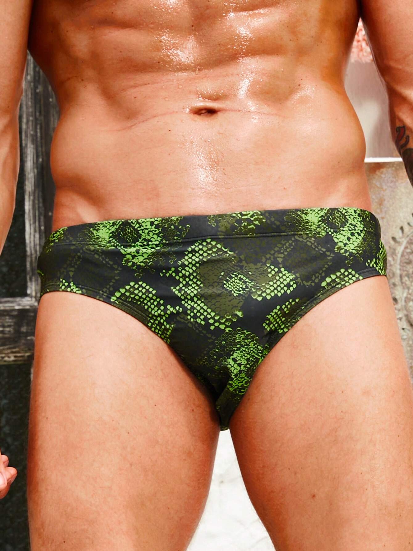 Printed Swim Briefs-Waves And Trunks