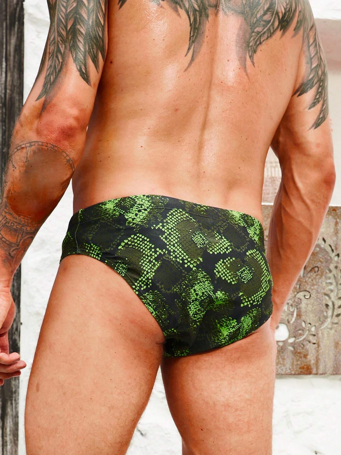 Printed Swim Briefs-Waves And Trunks