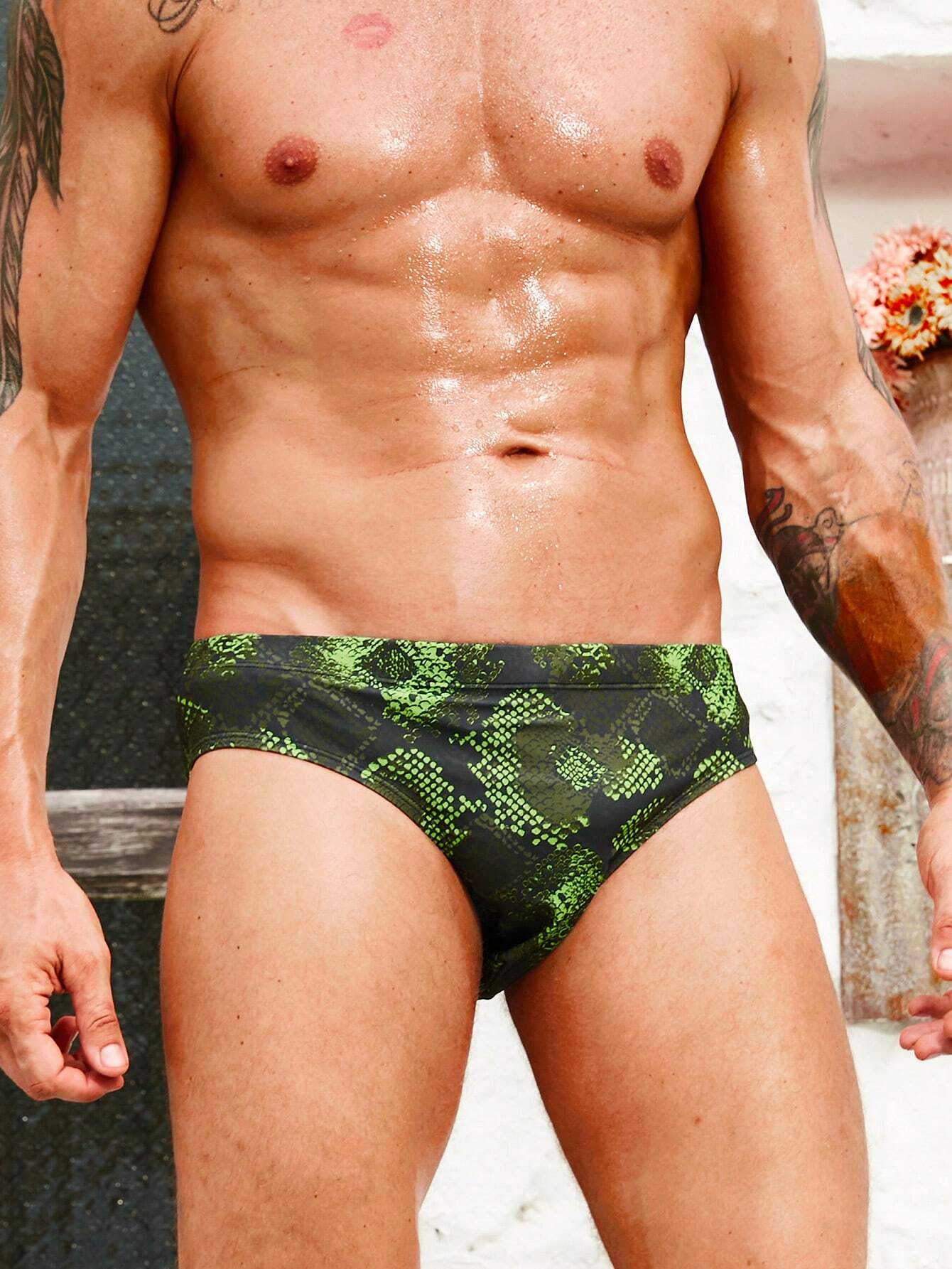 Printed Swim Briefs-Waves And Trunks