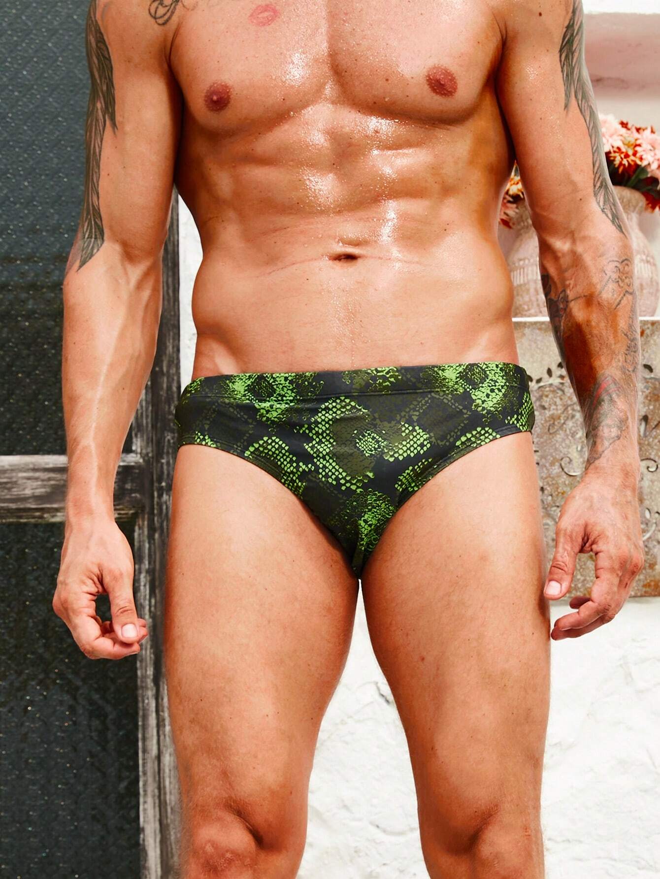 Printed Swim Briefs-Waves And Trunks