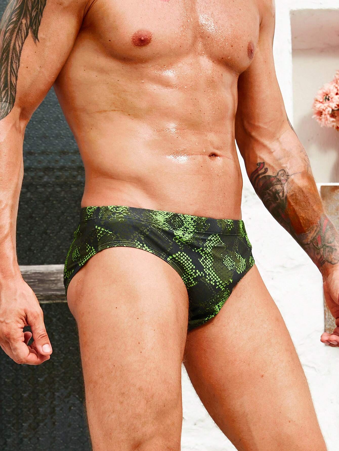 Printed Swim Briefs-Waves And Trunks