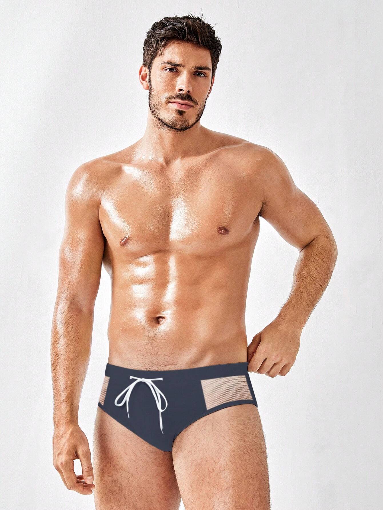 Insert Drawstring Waist Swim Brief-Waves And Trunks