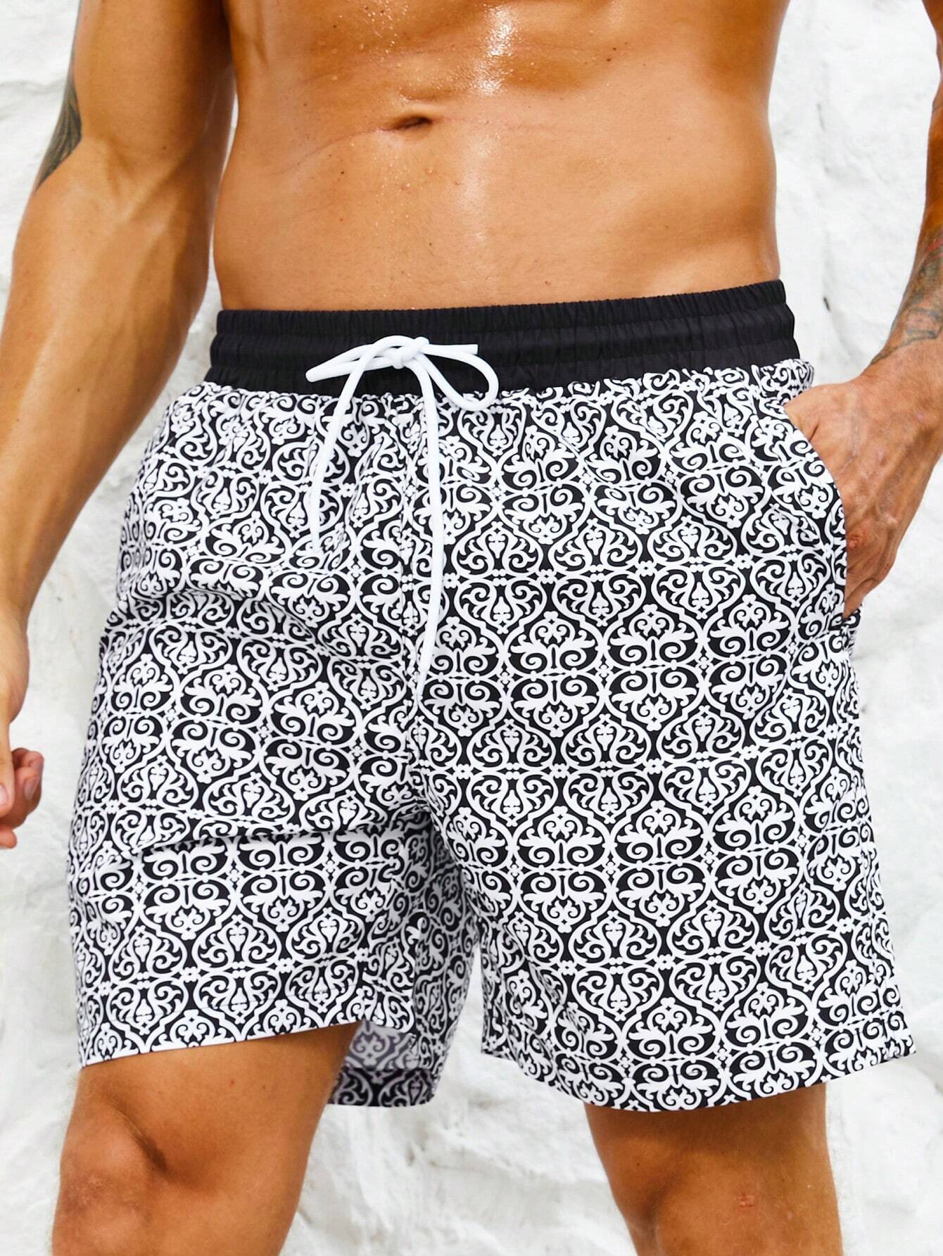 Non Stretch Tropical Print Drawstring Bottoms-Waves And Trunks