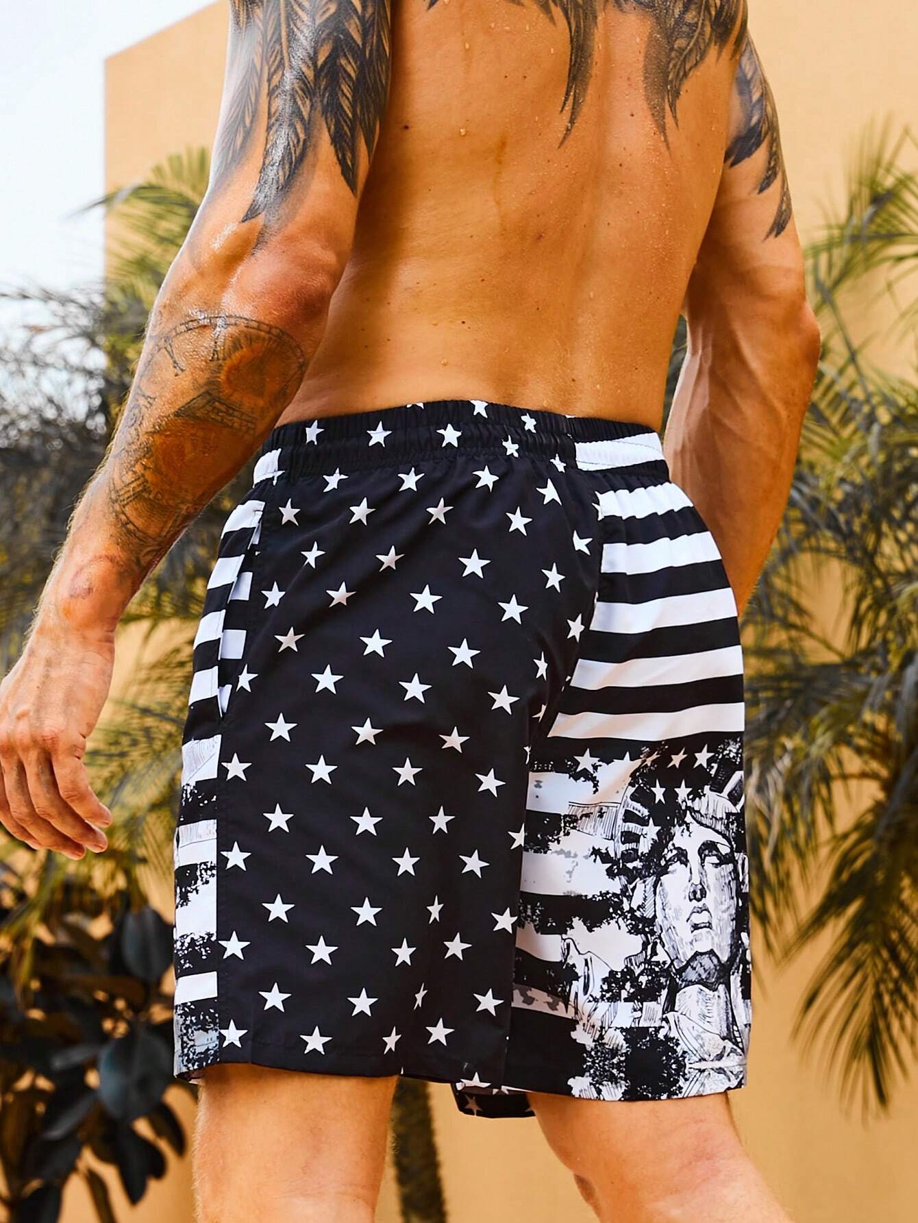 Striped And Star Print Swim Shorts-Waves And Trunks