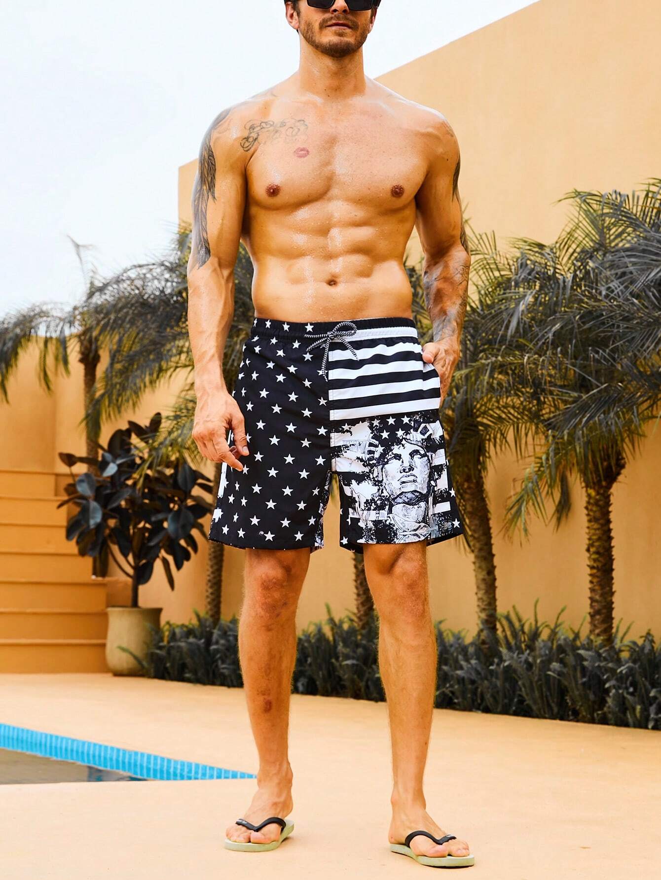 Striped And Star Print Swim Shorts-Waves And Trunks