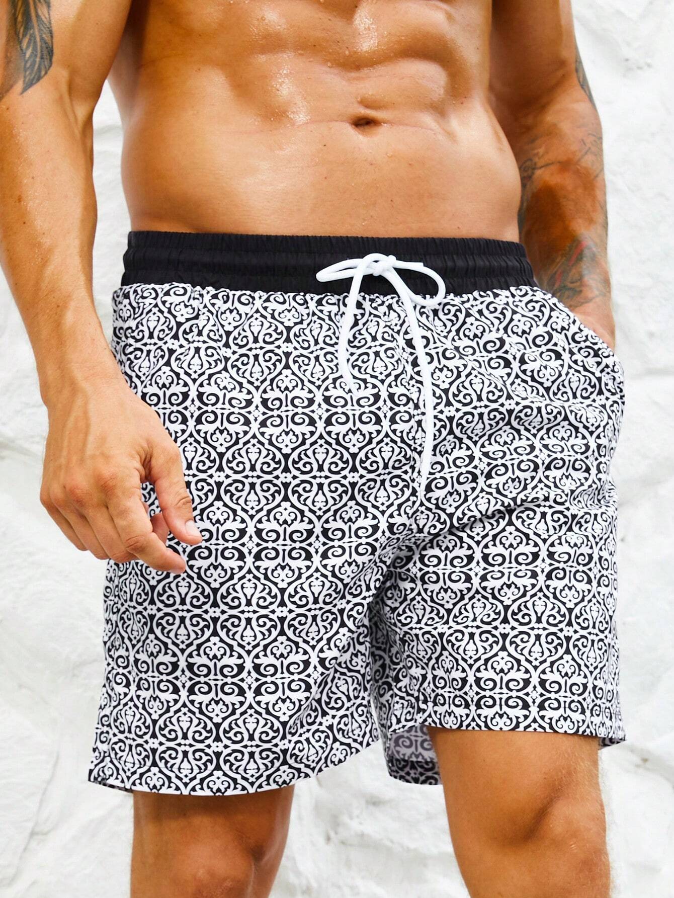 Non Stretch Tropical Print Drawstring Bottoms-Waves And Trunks