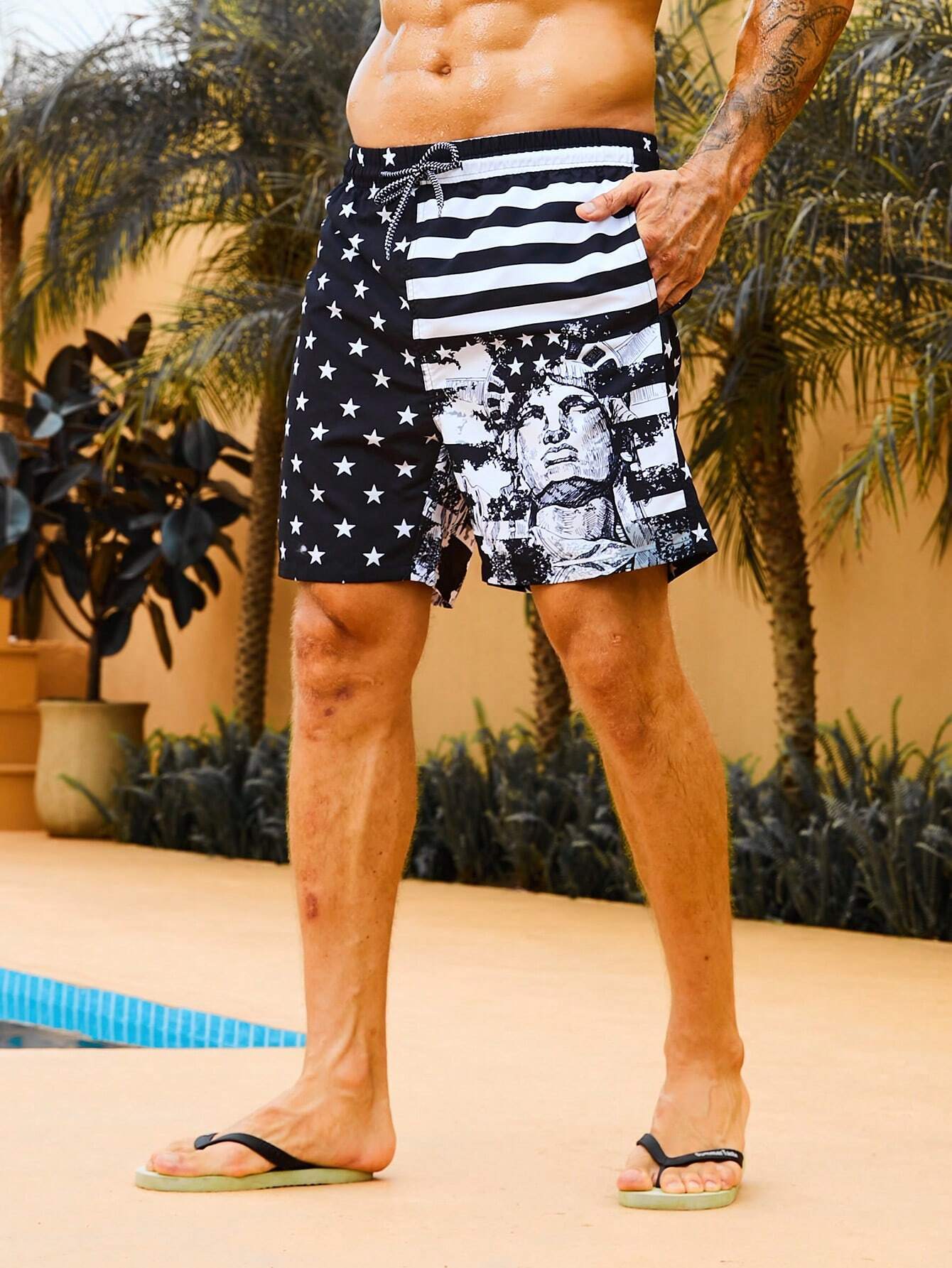 Striped And Star Print Swim Shorts-Waves And Trunks