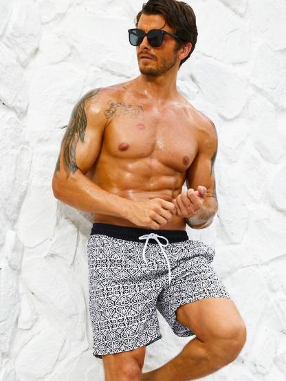 Non Stretch Tropical Print Drawstring Bottoms-Waves And Trunks