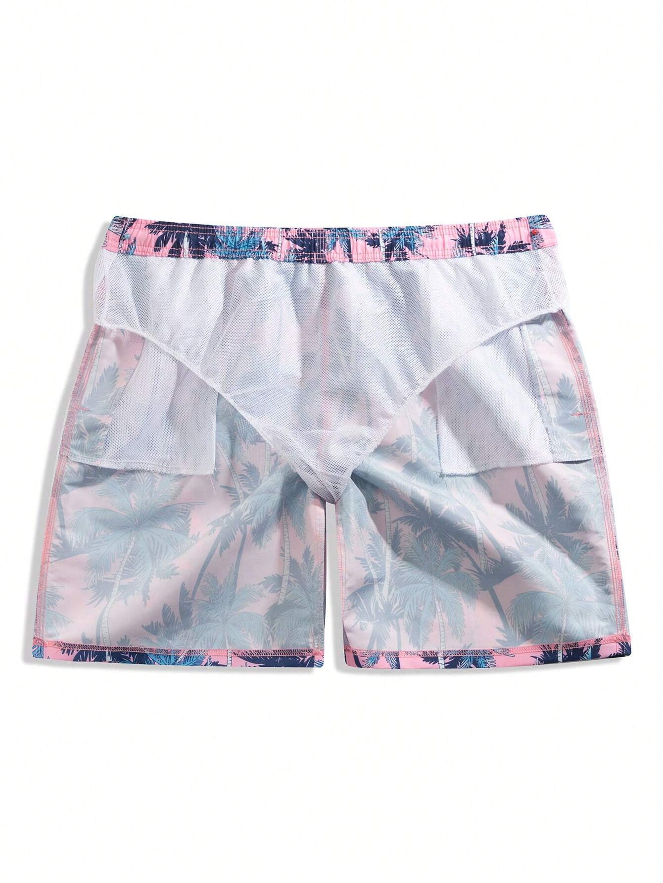 All Over Print Drawstring Waist Swim Trunks-Waves And Trunks