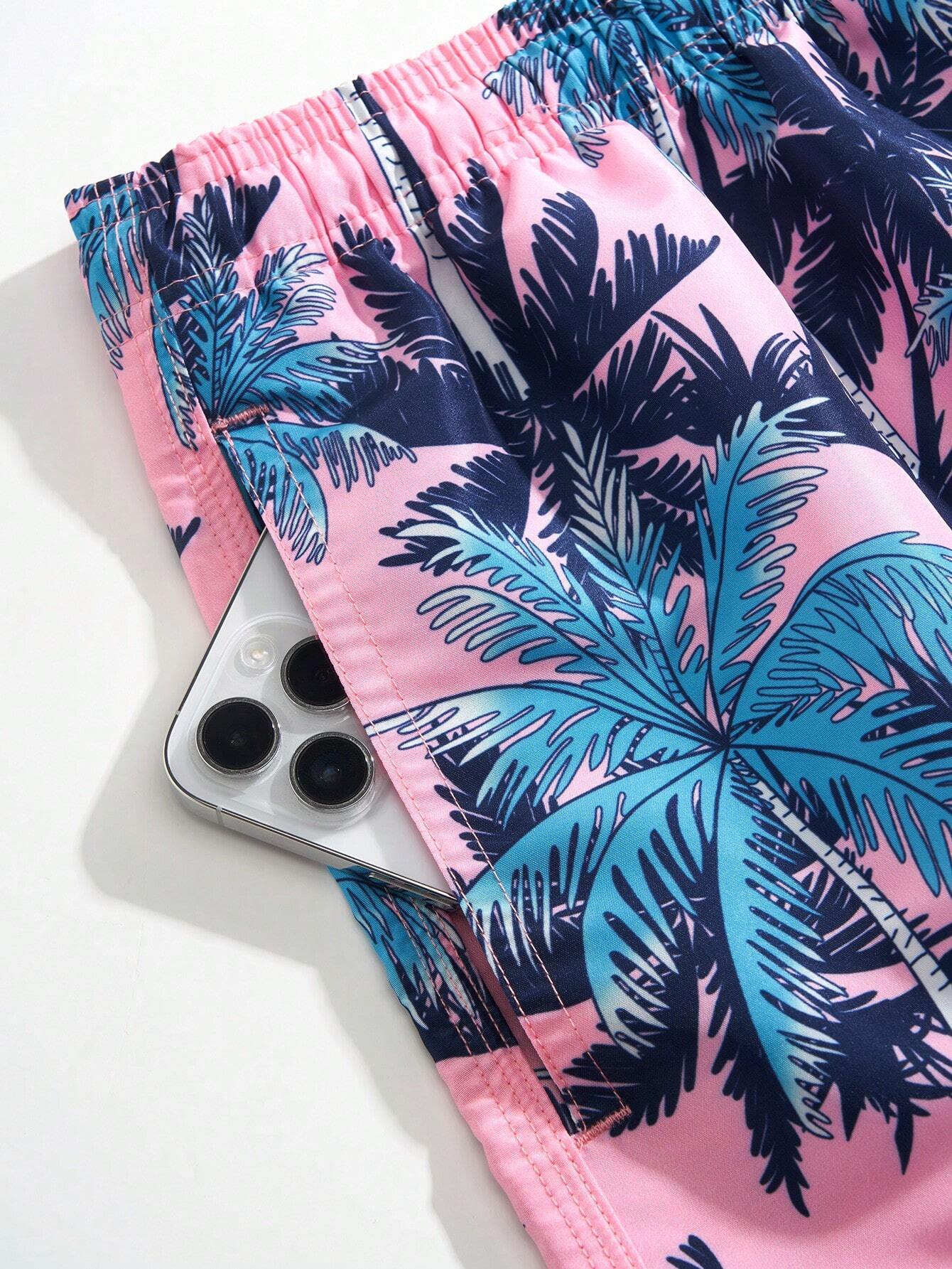 All Over Print Drawstring Waist Swim Trunks-Waves And Trunks