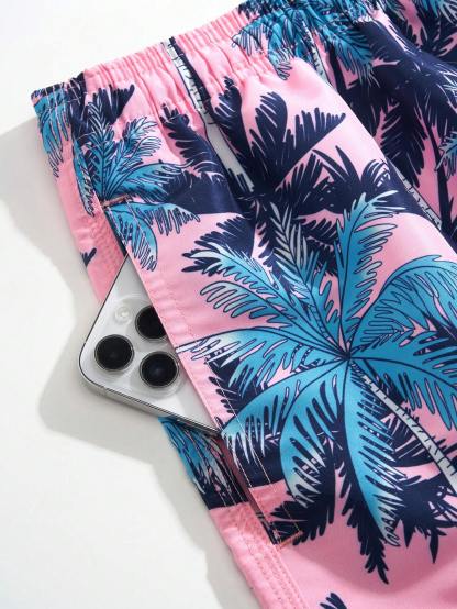 All Over Print Drawstring Waist Swim Trunks-Waves And Trunks