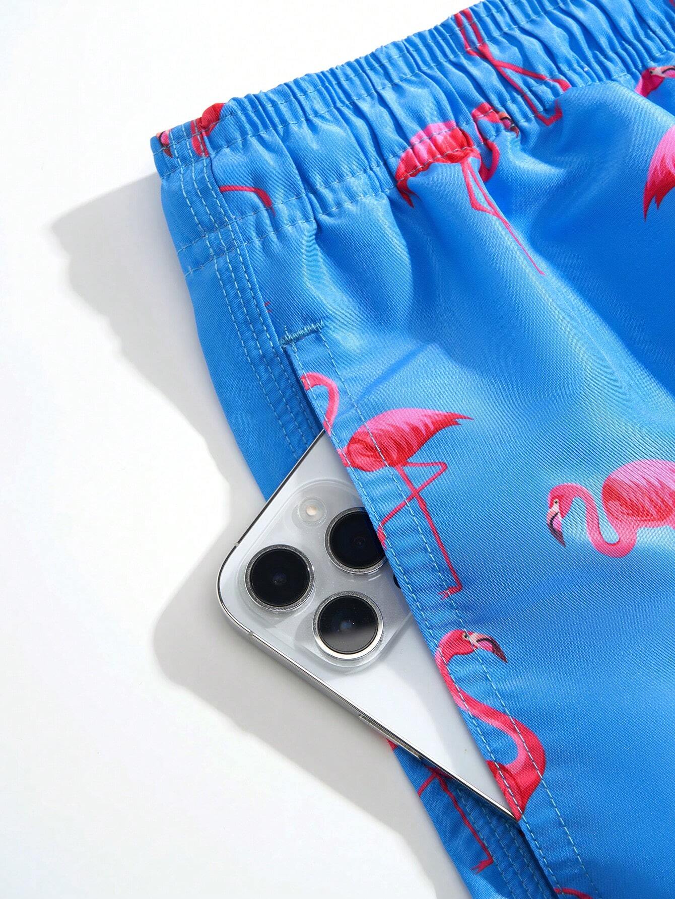 Flamingo Printed Swim Trunks-Waves And Trunks