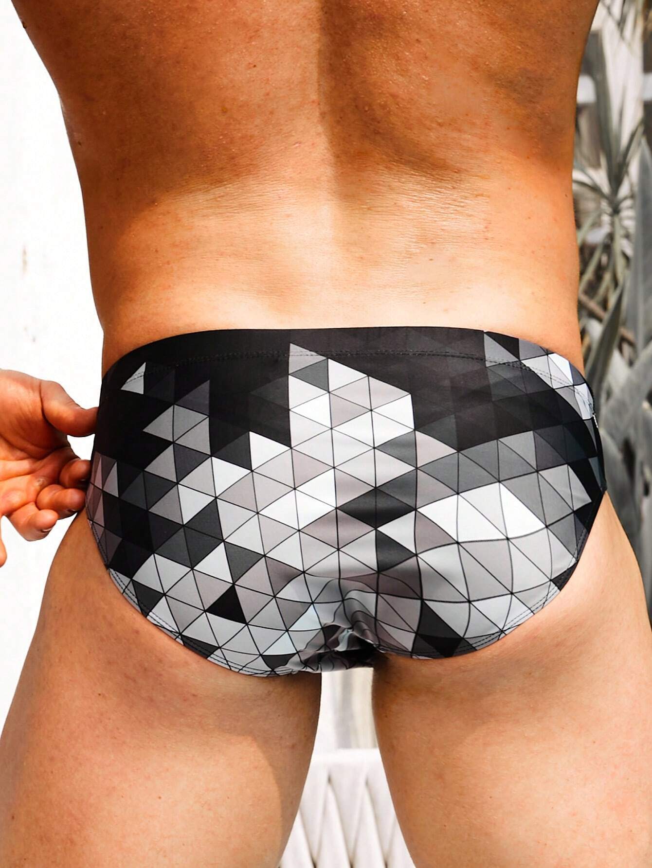 Geometric Pattern Swim Brief-Waves And Trunks