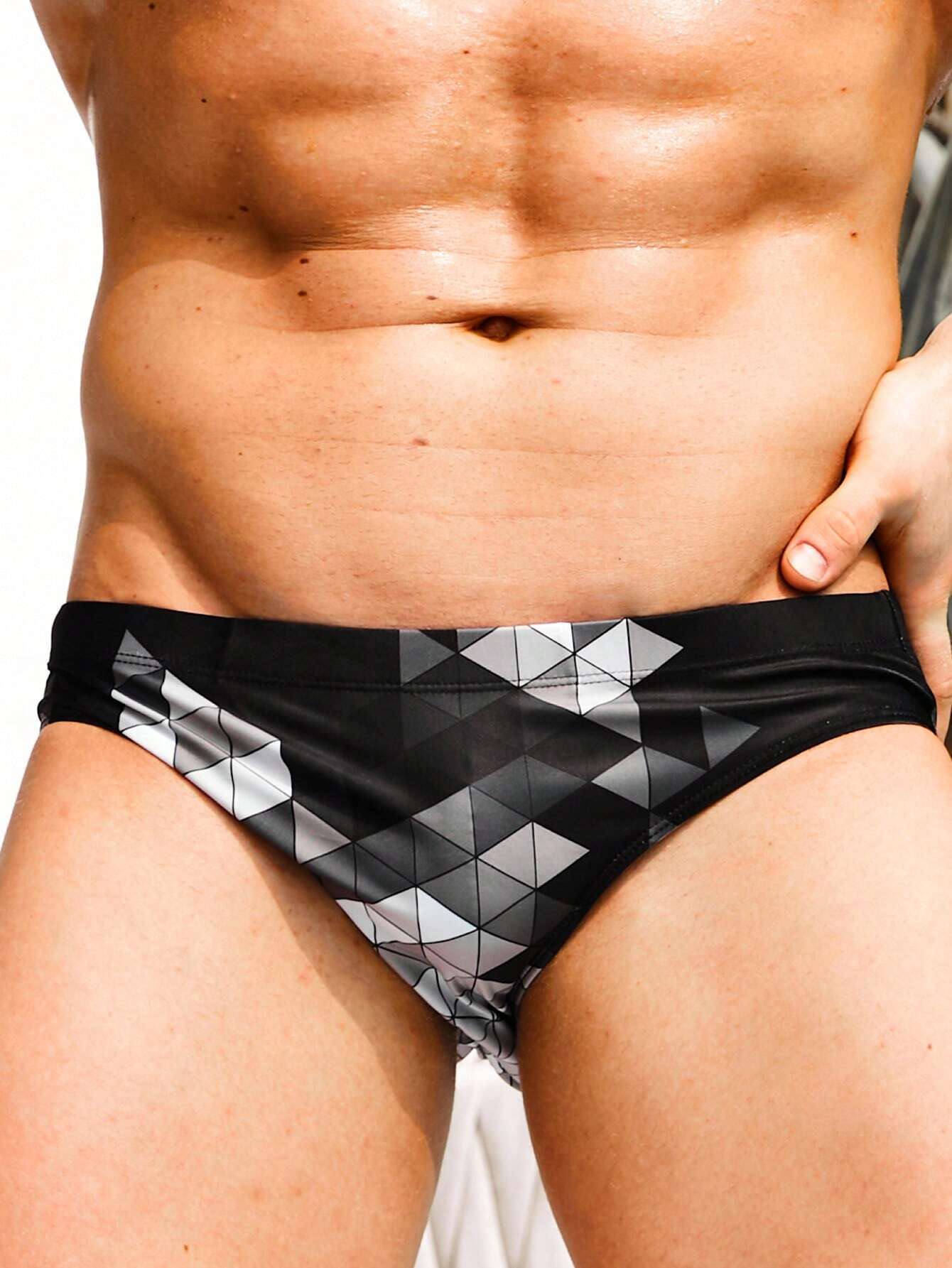 Geometric Pattern Swim Brief-Waves And Trunks